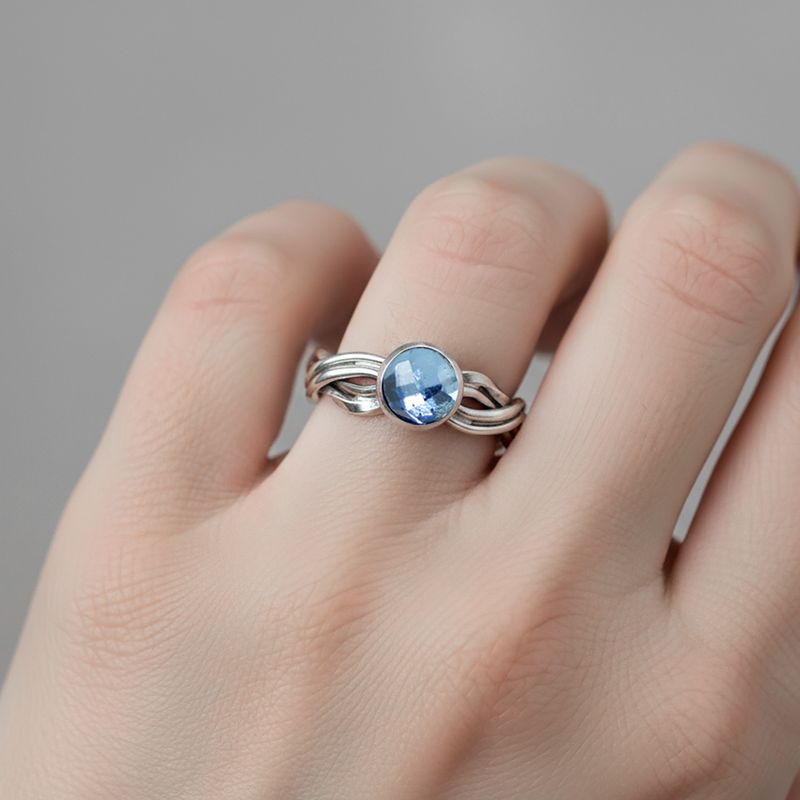 Woven Ring with Swiss Blue  Topaz
