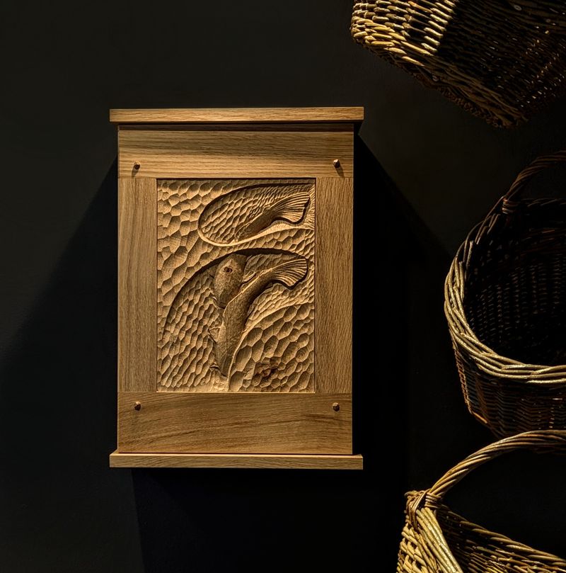 Oak carved cupboard by Lynn Hodgson