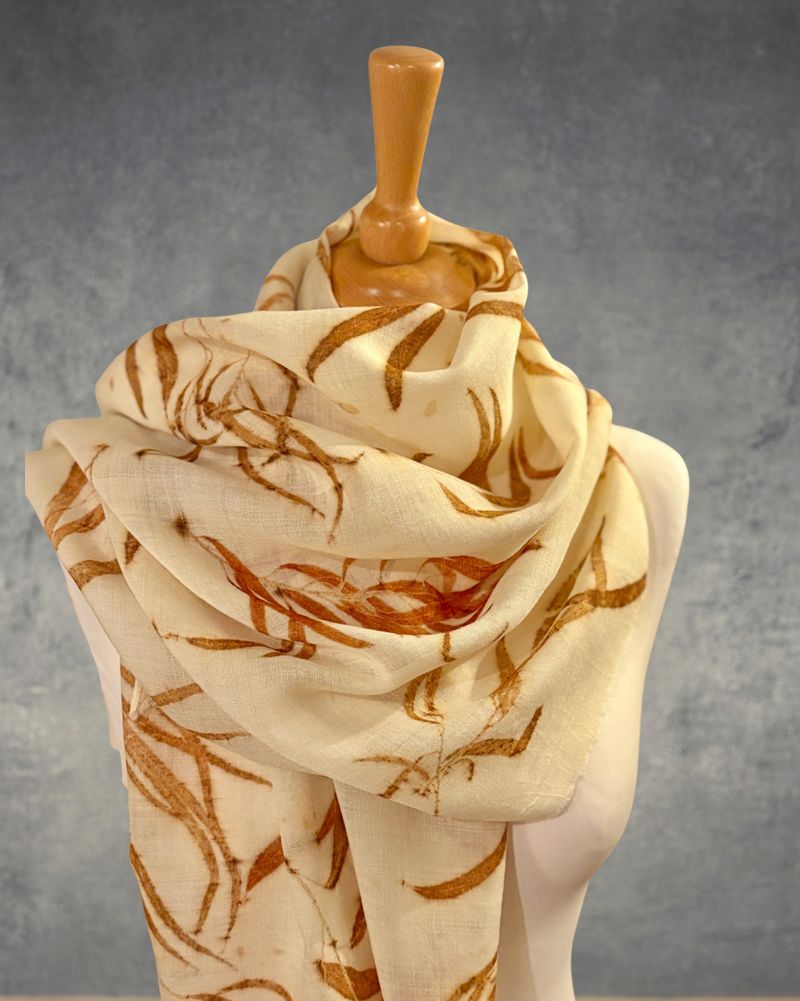 Organic Merino Wool Wrap Botanically Printed with Eucalyptus Leaves