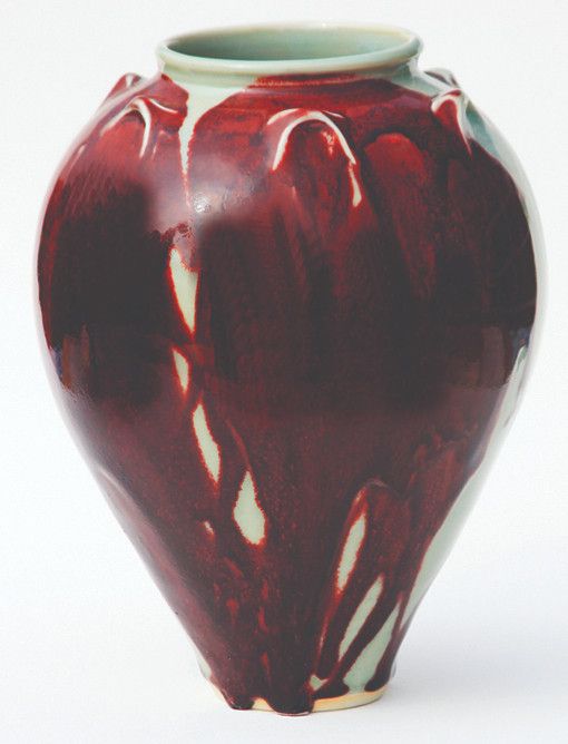 Celadon & copper red vase