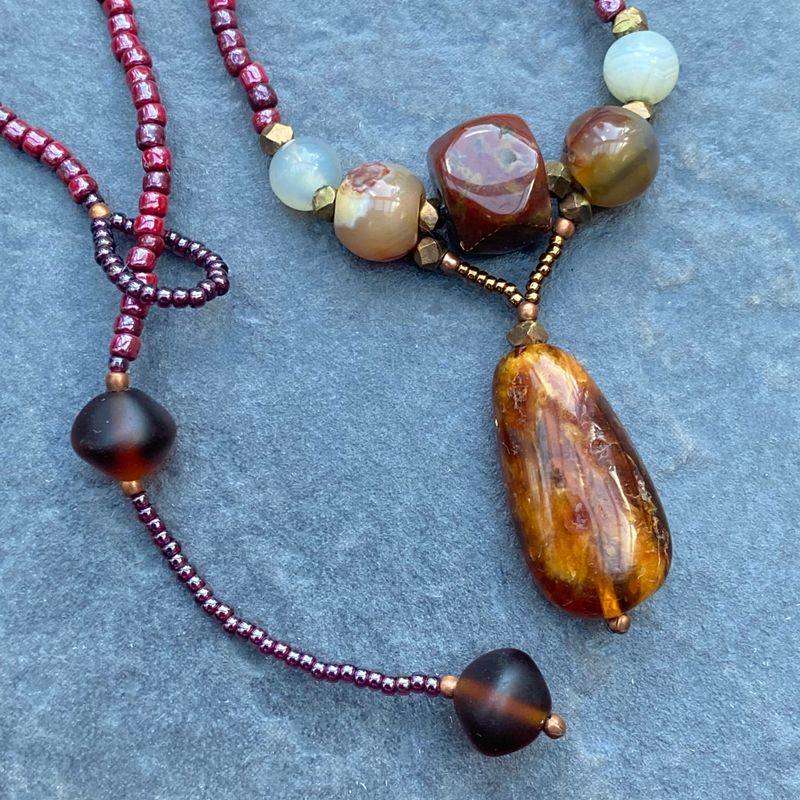 Baltic Amber, Carnelian, Moonstones and Czech and glass