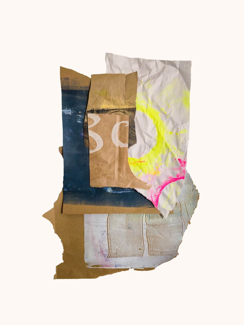 Temporary collage of arranged painted papers