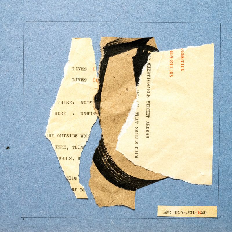 Collage of mixed papers and text