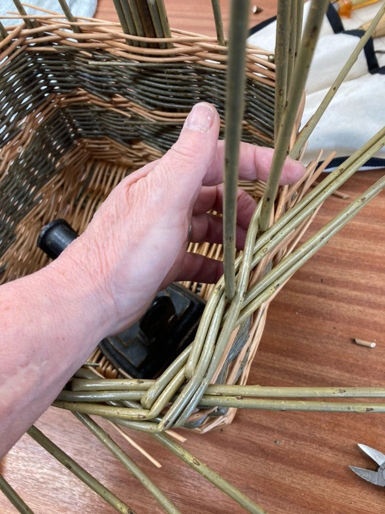 Work in progress. The border of a square basket