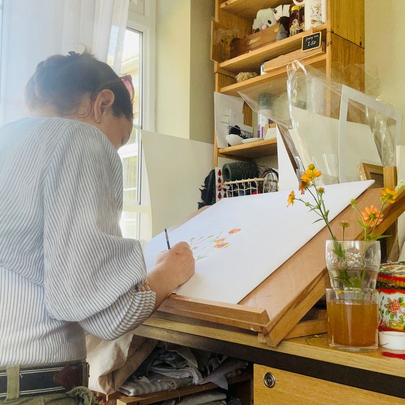 Ginny at work in her studio at home