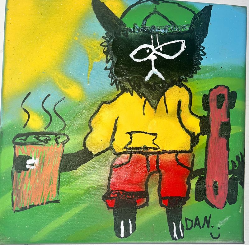 Cat And His Skateboard & Coffee