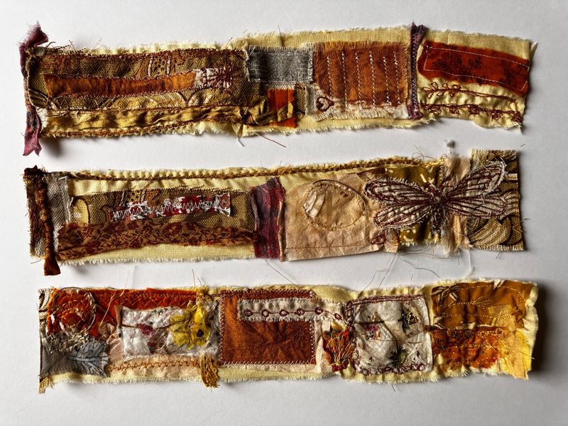 Free motion machine embroidery on recycled sari silk