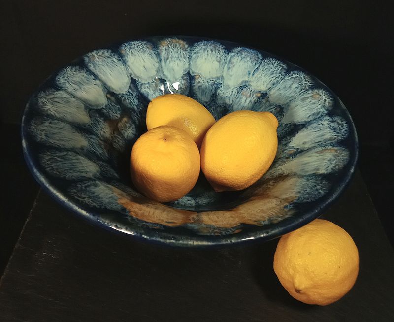 Large blue fruit bowl