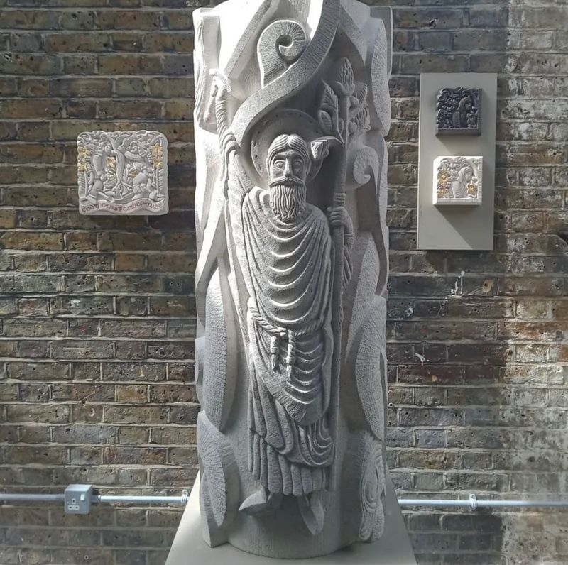 ‘Ouroboros and the Pilgrim’ - Romanesque birdbath carved in Portland limestone