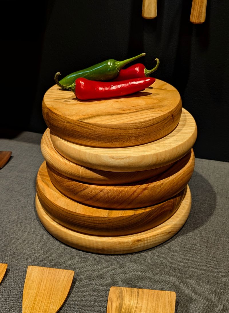 Cherry and ash turned chopping boards by Ben Casson