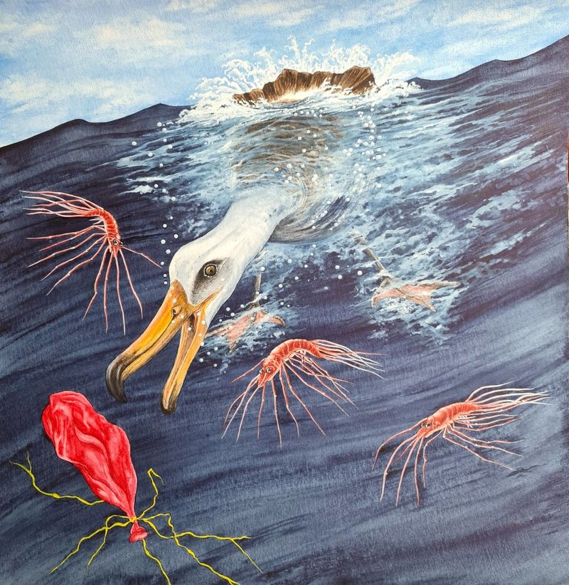 Albatross spies a 'cuttlefish'... from the children's book  'Albatross and the Rubbish'
