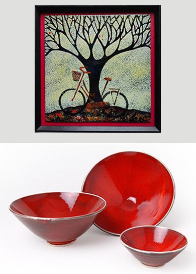 Vintage Bike Enamel      Red Bowls