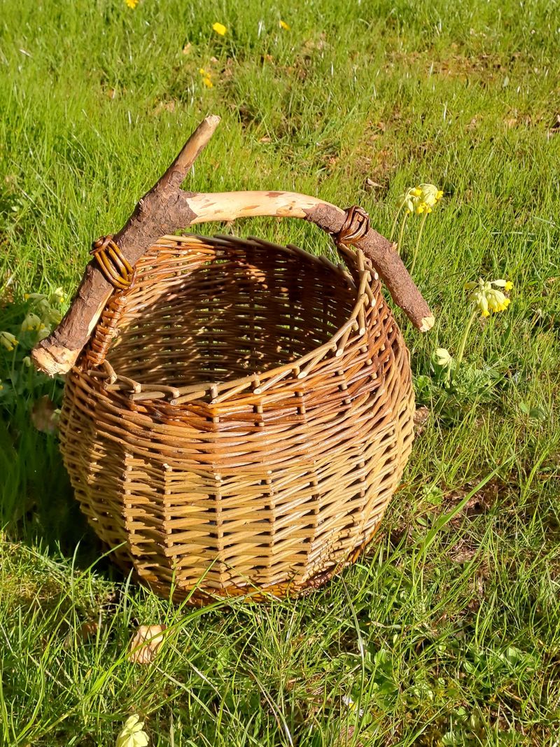 Assymetric basket with driftwood handle