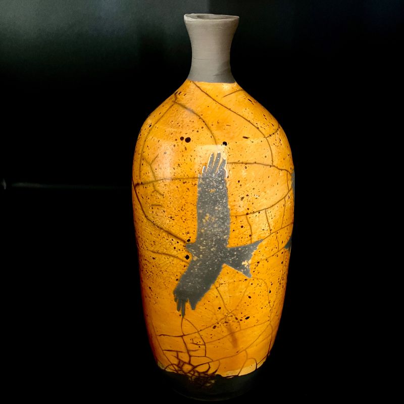 Red kite raku vase