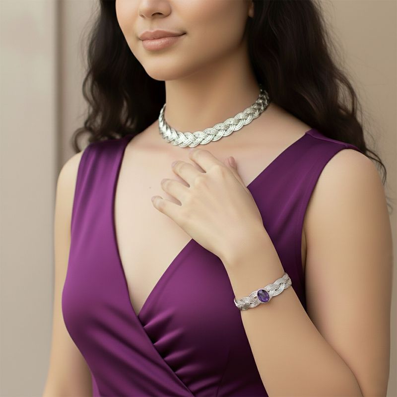 Celtic Torque Necklace and Matching Amethyst Bracelet