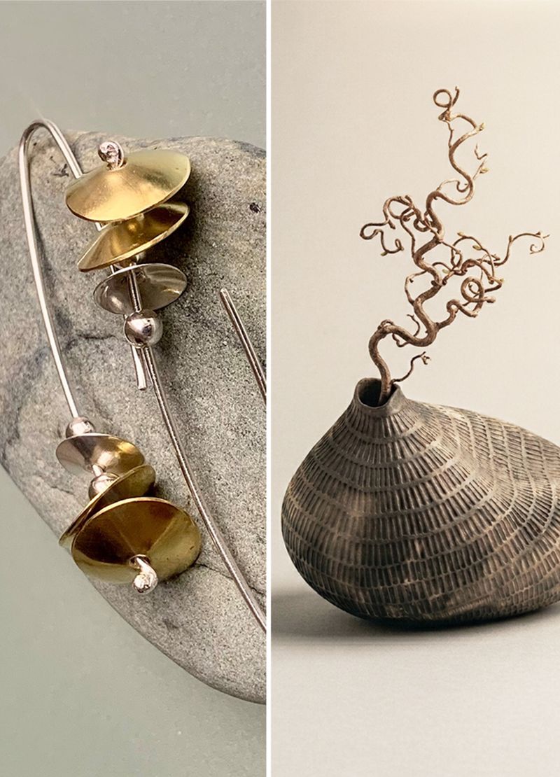 Earrings, earthenware pod