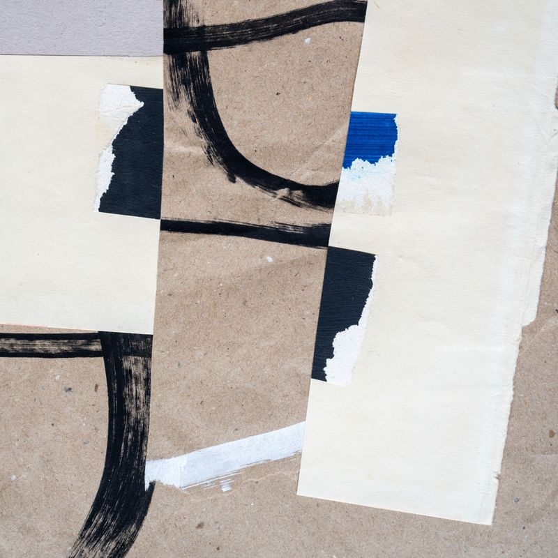 Detail of Minimalist collage using torn painted papers