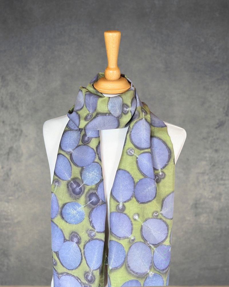 Silk Scarf Naturally Hand Dyed  & Botanically Printed with Cotinus Leaves