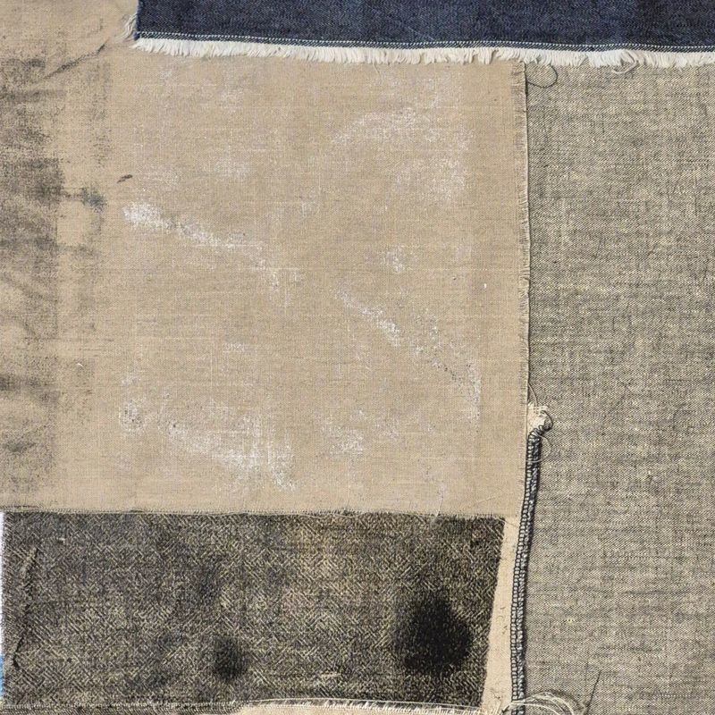 Detail of work-in-progress collage on canvas