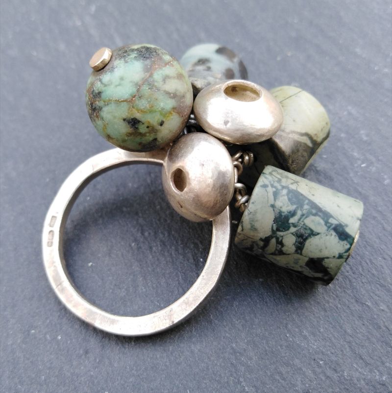 worry bead ring + turquoise + jasper