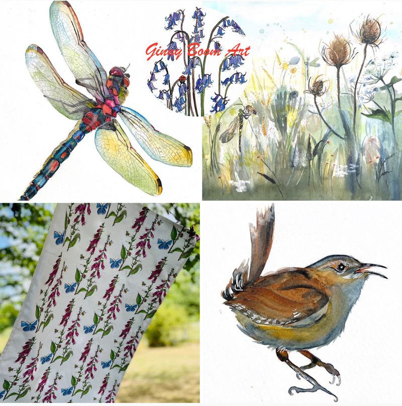Incorporating wildlife and flower illustrations on to textiles , art prints and greeting cards.