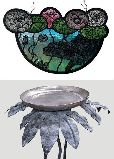 Stained Glass  otter -   Bird Bath