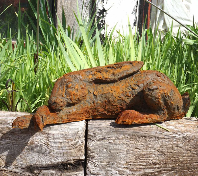 Reclining Hare irusted iron resin