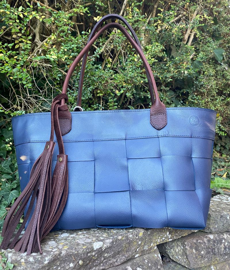 Woven Navy leather basket