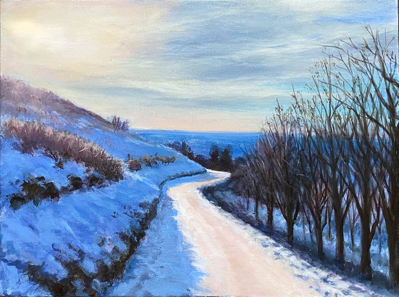 snowy path, West malvern, acrylic