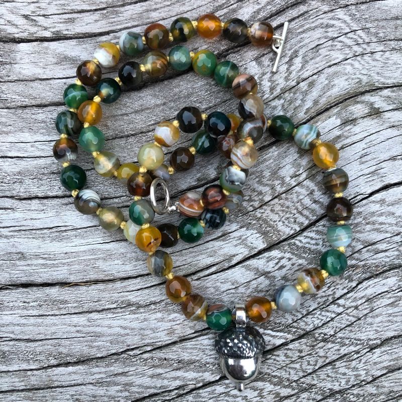 Agate & Silver Acorn Necklace