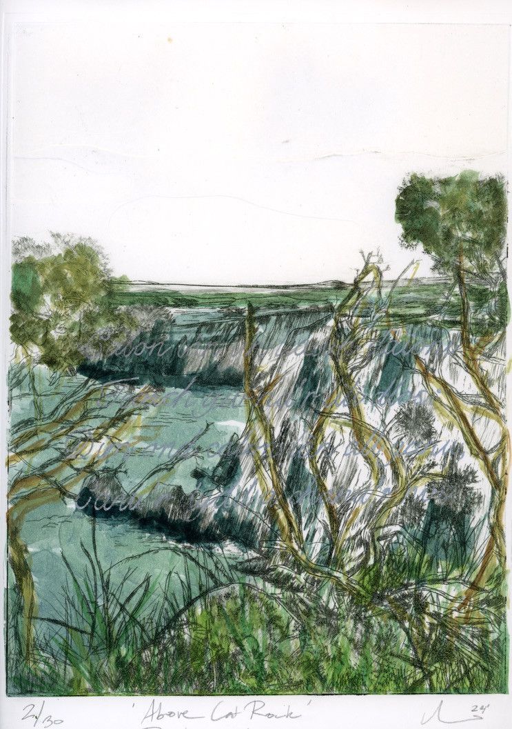 'Above Cat Rock, Wales'  Intaglio, Drypoint Etching, Chine-collé