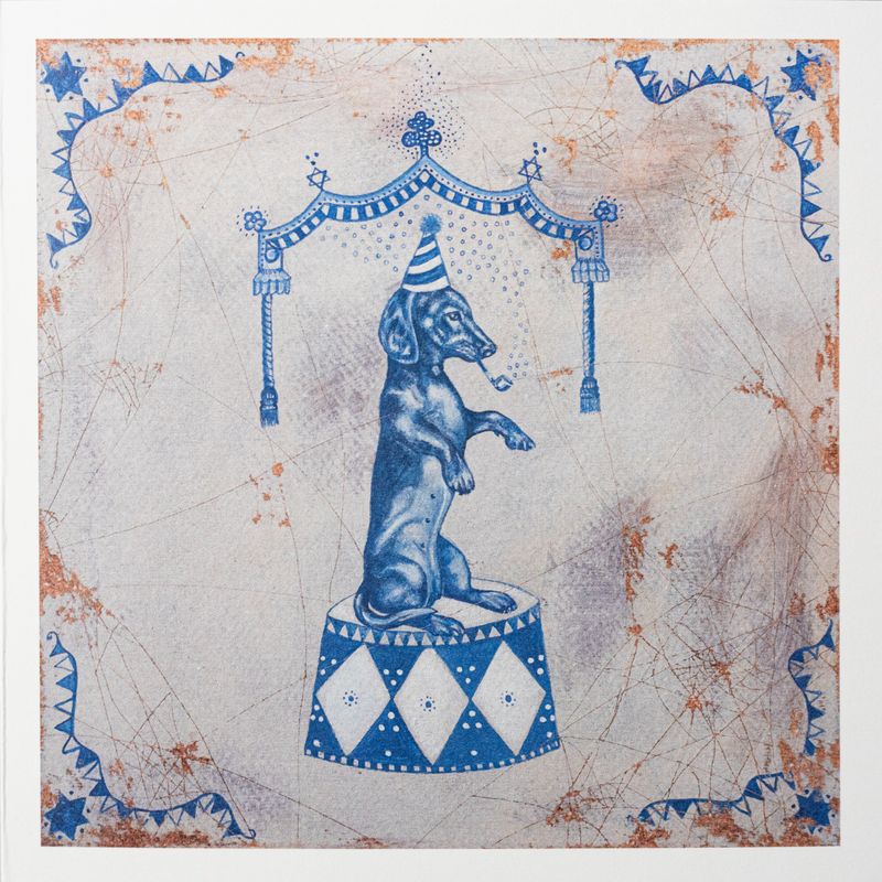 Circus Dog. Egg Tempera on handmade paper