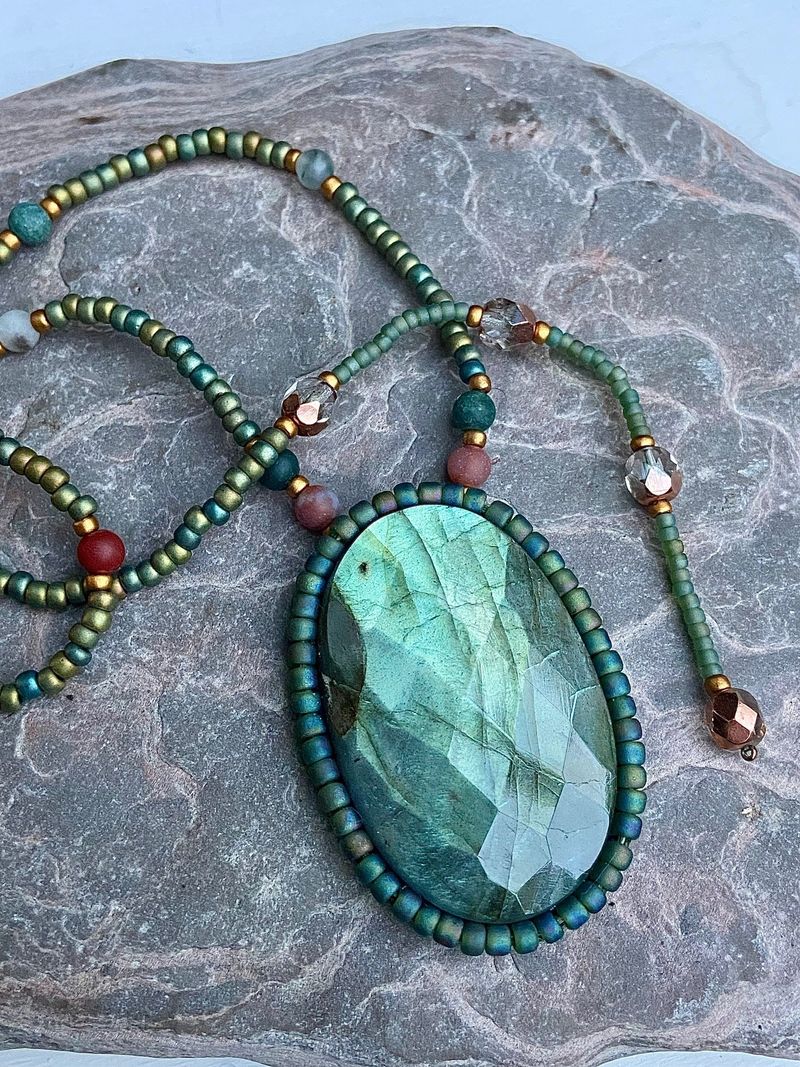 Facetted Labradorite w/ Indian Agate and  glass