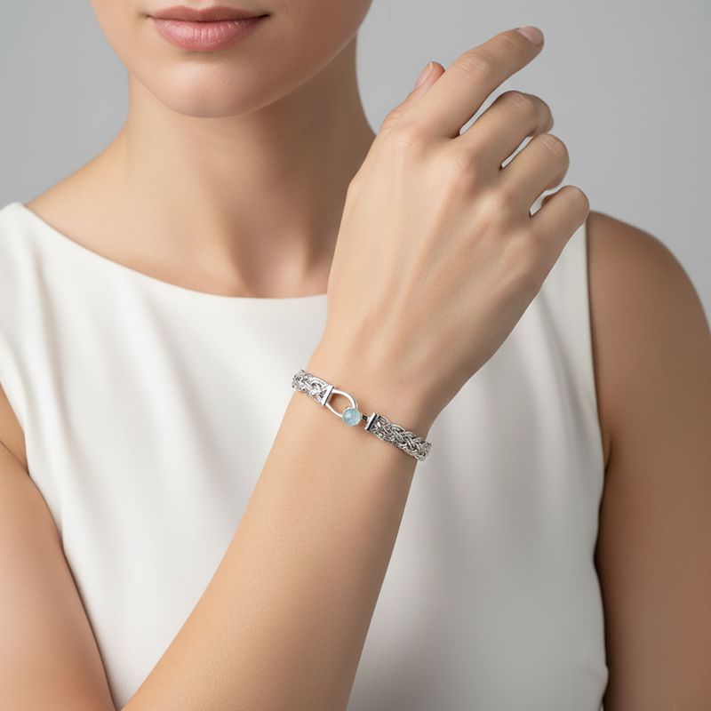 Basket Weave Bracelet with Aquamarine-set Clasp