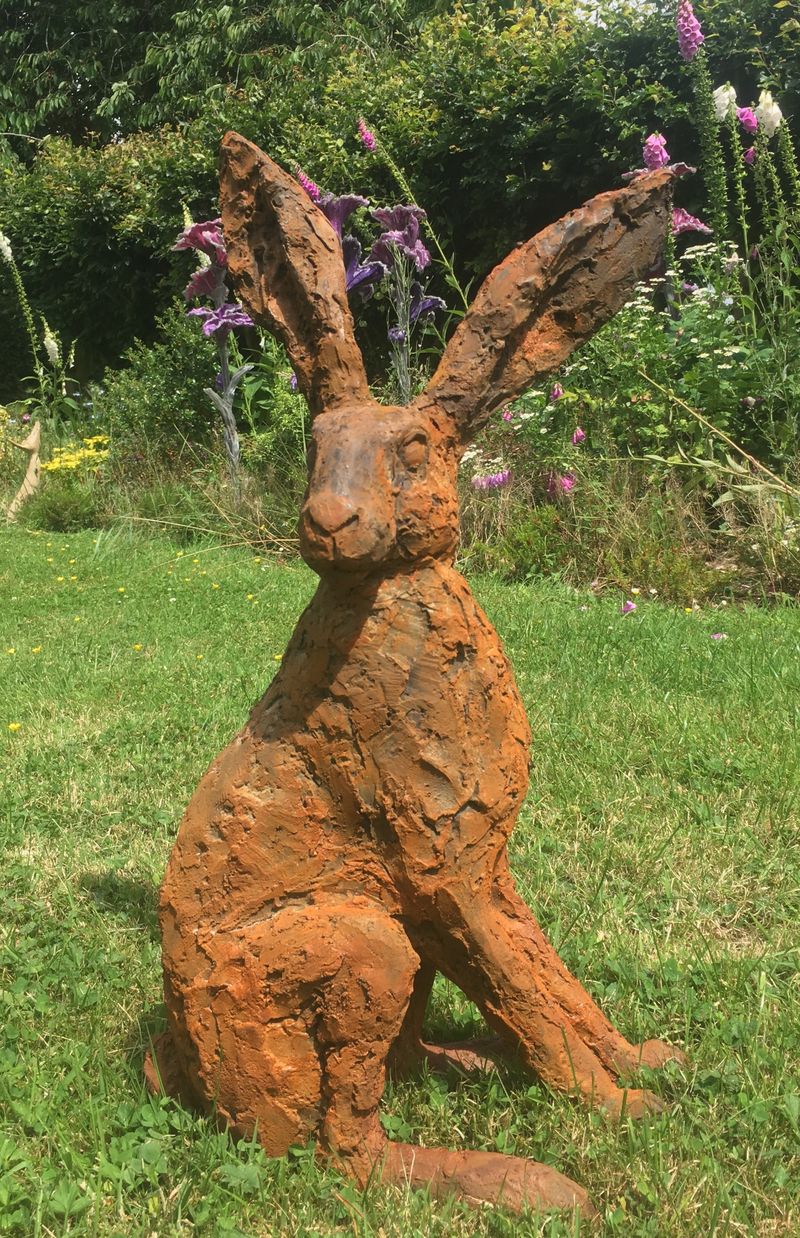 Listening Hare rusted iron resin