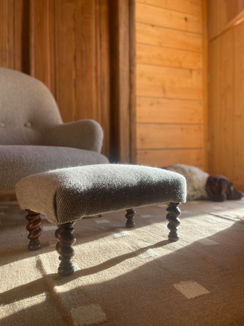 Upholstered Victorian chair and Footstool